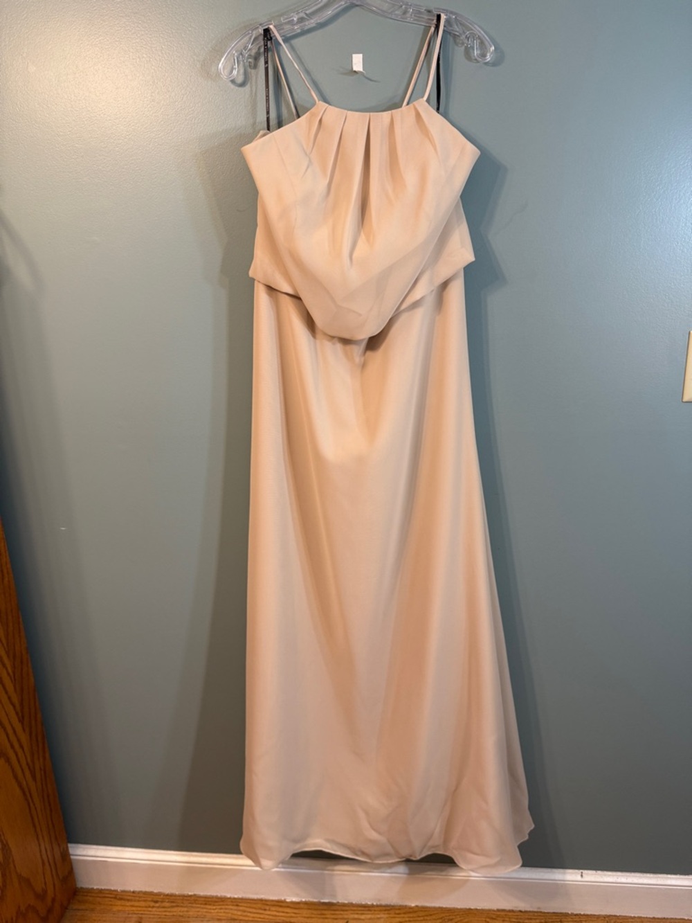 Sleeveless Spaghetti-Strap Evening Dress in Cappuccino